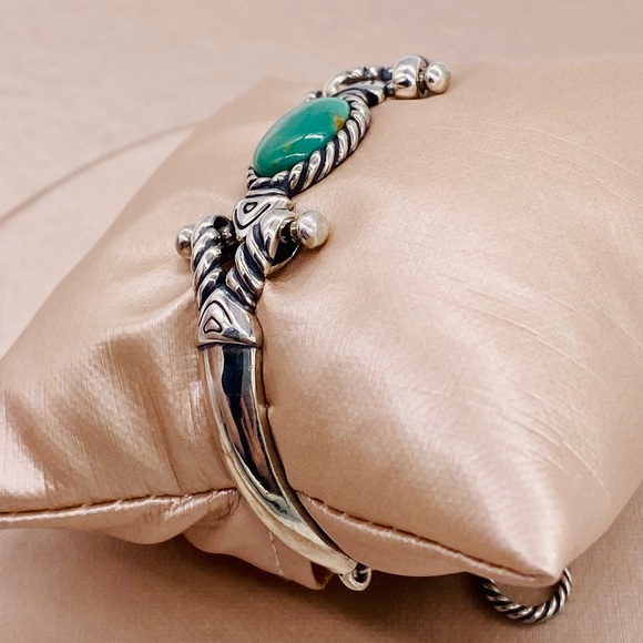 EUC Vintage 925 Sterling Silver Green Turquoise Toggle Bracelet - Picture 8 of 15